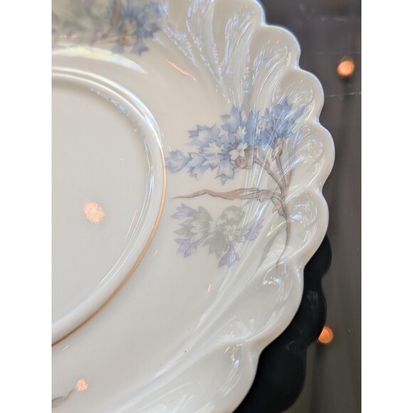 Haviland Limoges Bergere France Tea Cup & Saucer 1990 Blue Floral China Gold - Picture 10 of 13
